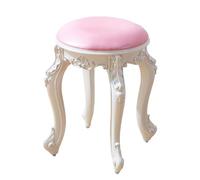Scandinavian Style Round Vanity Stool - 43cm Padded Makeup Chair Vintage Pink PU Leather Portable Foot Stool for Small Spaces Ideal for Bedroom & Living Room