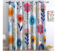 Scandinavian Style Sliding Curtain W 30 x L 65 Inches, Cartoon Plants Flowers Super Soft Blackout Curtain - Thermal Insulated & Noise Reducing Eyelet Drapes for Bedroom Living Room Playroom 2 Panels