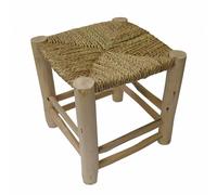 Scandinavian Style Wooden Stool Footstool with Woven Palm Leaves 30x30 cm