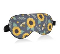 Scandinavian Style Yellow Sunflowers Flowers with Honey Bees Herbs Adjustable Sleep Mask Lightweight Blindfold with Fashion Patterns Elastic Hidden Strap Relaxing Light Block 9.45 x 3.9 inch