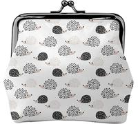 Scandinavian Sweet Hedgehog Illustration Women's Leather Coin Purse, Small Change Pouch with Kiss-Lock Clasp Closure Buckle Wallet for Girl Gift