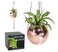 SCANDINORDICA Disco Ball Planter - Disco Ball Plant Hanger, Mirror Disco Glitter Planter with Chain and Macrame Rope, Boho Hanging Planter | Disco Ball Decor - 15 cm (6“) Rose Gold