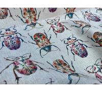 Scarab Beetle Bug Fabric Floral Print Linen Look Upholstery Kitchen Curtains Cotton Material - 140cm Wide (2 Metres)