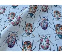 Scarab Beetle Bug Fabric Floral Print Linen Look Upholstery Kitchen Curtains Cotton Material - 140cm Wide (1 Metre)