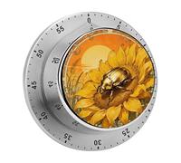 Scarab Sunflower Kitchen Timer 60 Minute Visual Wind Up Timers Indoor Mechanical Timers with Magnetic Base Stainless Steel Timer for Home Cooking Time Management Tool