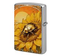 Scarab Sunflower Lighter Case Metal Double-Sided Lighter Cover Pocket Lighters Sleeve Windproof Lighters Accessories for Men Women