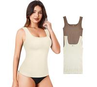 SCARBORO Compression Shapewear Tank Tops for Women Tummy Control Cami Square Neck Camisole Tanks Shaper, 2pk Off White+mocha Brown, Medium