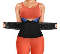 SCARBORO Waist Trainer for Women Belly Fat Sauna Sweat Waist Trimmer Corset for Stomach Wrap Workout Belt Shaper Band Zipper, Black-blue Inner, Medium