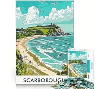 Scarborough Beach ﹨u Castle Jigsaw Puzzle 1000 Piece for Teenagers Brain Workout Toy Serene Time Art Assembly Seasonal Gift (50x75cm)