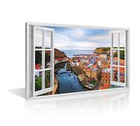 Scarborough Borough of North Yorkshire Wall Art Staithes England Poster Prints on Canvas 1 Pieces Canvas Wall Decor Home Decoration for Living Room Office Bathroom Framed Ready to Hang (24''Wx 36''H)