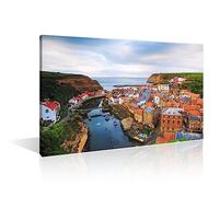 Scarborough Borough of North Yorkshire Wall Art Staithes England Poster Prints on Canvas 1 Pieces Canvas Wall Decor Home Decoration for Living Room Office Bathroom Framed Ready to Hang (16''Wx 24''H)