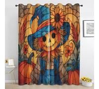 scarecrow Blackout Curtains, Stained Glass Autumn Pumpkin Witch Hat Curtain for Bedroom, Living Room Home Decor Window Drape, Eyelet Thermal Curtains & Drapes 2 Panels 46 x 54 Inch