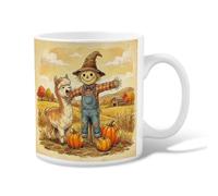 Scarecrow Ceramic Coffee Mug, Fall Rustic Alpaca Pumpkin Fall Orange Novelty Office Drinking Cup with Handle Ideal for Friendship Family Colleague Teachers Sweetheart Staff 11 Oz