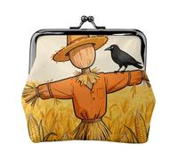 Scarecrow Crow Coin Purse-Leather Kiss Lock Wallet Small Clutch