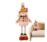 Scarecrow Doll with 44-57 cm Extendable Legs Autumn Harvest Straw Hat Plush Doll Scarecrow Autumn Decoration Outdoor for Autumn Thanksgiving Halloween Garden Yard Decoration