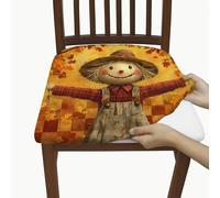 Scarecrow Fall Chair Seat Covers, Stretchable Spandex Cushion Slipcovers with Autumn Leaves Design, Cozy Decorative Covers for Living Room Kitchen Decor 4PCS