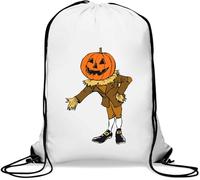 Scarecrow Handshake Halloween Pumpkin Graphic Gym Sack Casual Drawstring Bag White