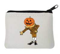 Scarecrow Handshake Halloween Pumpkin Graphic Neoprene Coin Purse Pouch 10x11cm White