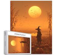Scarecrow on The Pumpkin Patch 1000 Piece Jigsaw Puzzles for Adults Halloween Atmosphere Art Jigsaw Puzzle Challenging Family Activity Games Colorful DIY Craft Puzzle for Home Decor Gifts 50×70cm