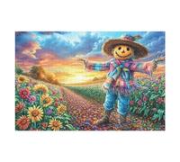 Scarecrow Sunflower Field 1000 Piece Jigsaw Puzzle For Men Cognitive Development Adults Anxiety Memory Care Mothers Valentines Gift High-grade Rigid Cardboard 1000 PCS