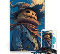 Scarecrow with Pumpkin Head And Moon Jigsaw Puzzles for Adults 1000 Pieces Clear Logic Toy Quiet Hobby Perfect Cut Stylish Gift (38x52cm)