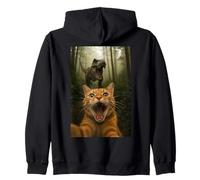 Scared Cat Selfie Funny T-Rex Dinosaur Surprise Zip Hoodie
