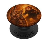 Scared Cat Selfie Orange Pumpkin Monster Halloween PopSockets Adhesive PopGrip