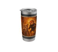 Scared Cat Selfie Orange Pumpkin Monster Halloween Stainless Steel Insulated Tumbler