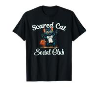 Scared Cat Social Club Black Furry Work Friends Horror Fun T-Shirt