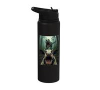 Scared Cow T Rex Selfie Dinosaur Farm Meme Funny Humor Stainless Steel Insulated Water Bottle