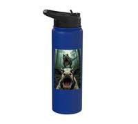 Scared Cow T Rex Selfie Dinosaur Farm Meme Funny Humor Stainless Steel Insulated Water Bottle