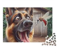 Scared Dog Facing Mosquito 1000 Piece Jigsaw Puzzles Excited German Shepherd Adults Aged 12 And Above Educational Games Home Decoration Challenge High Difficulty Birthday Gifts 38x26cm/1000pcs