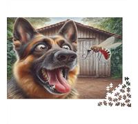 Scared Dog Facing Mosquito 1000 Pieces Sturdy Paper Personalized Roaring Dog Puzzle for Eco-Conscious Buyers Brain Training Couple Activity 38x26cm/1000pcs