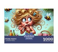 Scared Girl Picnic Impossible Hard Challenging 1000 Pc Jigsaw Puzzle - Curly-haired Girl Surrounded by Bees Recycled Paper for Home Wall Decor38x26cm/1000pcs