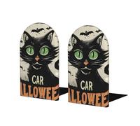 Scaredy Cat Book Ends 1 Pair Halloween Bat Wooden Bookends for Shelves Heavy Duty Bookshelf Holder with Anti Slip Base, Book Stopper for Home Office Library