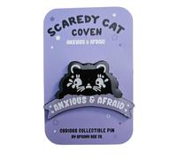 Scaredy Cat Coven Anxious & Afraid Black Cat Enamel Pin by Spooky Box Co, Curious Collectible