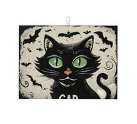 Scaredy Cat Dish Drying Mat Absorbent Draining Board Pad for Kitchen Counter Halloween Bat Coffee Mat Dishes Drainer Protector with Hanging Loop 18 x 24 Inch