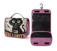 Scaredy Cat Hanging Toiletry Bag Halloween Bat Travel Wash Bag Cosmetics Makeup Organizer for Women Men Portability Multi-Compartment