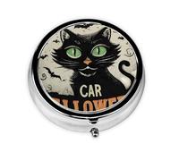 Scaredy Cat Small Pill Box 3 Compartment Portable Pill Box for Purse Pocket Halloween Bat Mini Medicine Organiser for Daily Vitamin Fish Oil Storage