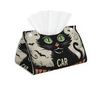 Scaredy Cat Tissue Box Cover Halloween Bat PU Leather Tissue Box Holder for Home Office Car Desk or Vanity Decorative Napkins and Facial Dispenser