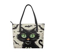 Scaredy Cat Vegan Leather Handbag for Women Halloween Bat Tote Bag with Top Handle, Large Shoulder Purse for Everyday Work Travel