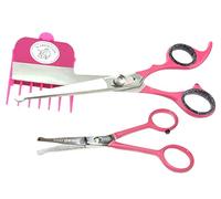 SCAREDY CUT Silent Pet Grooming Kit + Tiny Trim Scissors - A Quiet Alternative to Electric Clippers for Sensitive Pets (Right-Handed Pink)