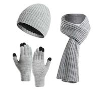 Scarf and Gloves Set Ladies, Mens Gloves Winter, 3pcs Beanie Hat Long Scarf Thermal Gloves Winter Outdoor Sports Thermal Warm Knitted Beanie Cap Circle Neck Warmer Touchscreen Glove Soft Fleece