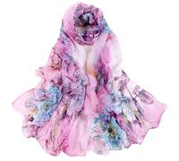Scarf for Women Chiffon Scarfs Lightweight Flower Print Large Scarf Shawl Head Scarves Wrap for Spring Summer Autumn Winter 160 * 50cm (Pink01)