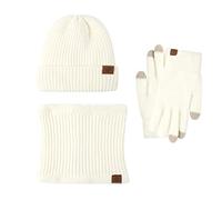Scarf Gloves Hat Set for Men Neck Warmer Wool Thermal Cap Outdoor Sport Ski Mittens Men Women Scarf Hat Set Men (White, One Size)