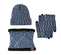Scarf Gloves Hat Set for Men Neck Warmer Wool Thermal Cap Outdoor Sport Ski Mittens Men Women Scarf Hat Set Men (Blue, One Size)