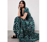 Scarf Print Smocked Maxi Dress Apricot Navy 10