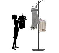 Scarf Rack, Floor-Standing Metal Scarf Display Stand with 30 Hanger Rods, Heavy Base, Non-slip Space-Saving Holder for Clothing Stores and Home Use