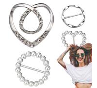 Scarf Ring Clip - 4pcs Alloy Metal T-Shirt Tie Clips, Clothes Corner Knotted Buckle With Pearl & Rhinestone Design Fashionable Clothing Ring Wrap Holder Accessory For Women Shirts, Scarves & Dresses