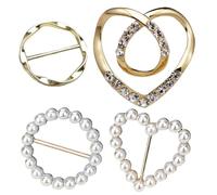 Scarf Ring Clip Set - Fashion Metal Buckle, Garment Tie Holder | Multi Style Pearl Crystal Embellished Apparel Fastening Solutions System with shirts scarves jackets shawls hats
